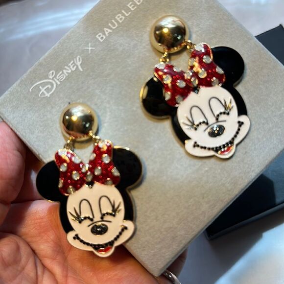 Pierced Earrings Disney Baublebar Minnie Post Hearts Sparkling Rhinestones - Picture 2 of 7